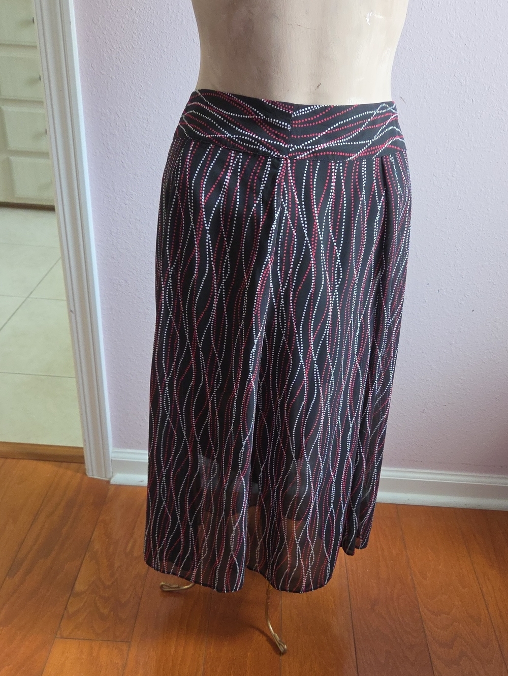 Covington Black Midi Skirt with Pink and White Wave Dots